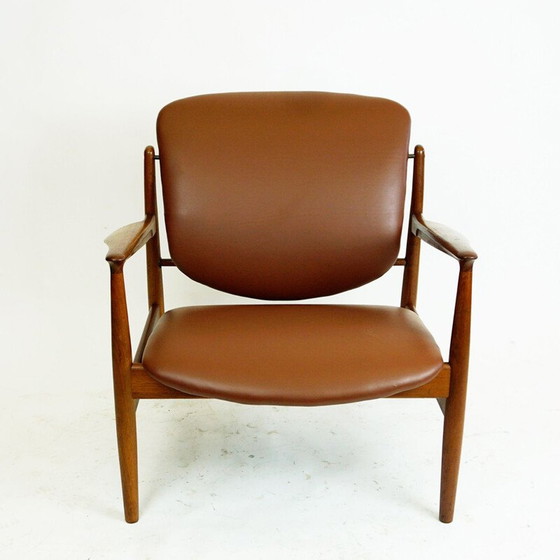 Image 1 of Danish vintage teak and brown leather armchair by Finn Juhl for France and Son