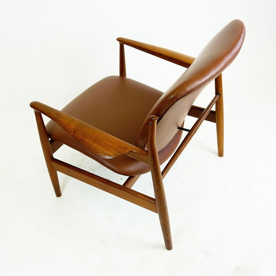 Image 1 of Danish vintage teak and brown leather armchair by Finn Juhl for France and Son