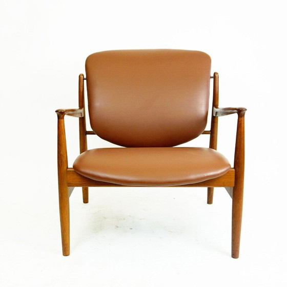 Image 1 of Danish vintage teak and brown leather armchair by Finn Juhl for France and Son