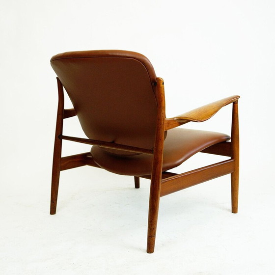 Image 1 of Danish vintage teak and brown leather armchair by Finn Juhl for France and Son
