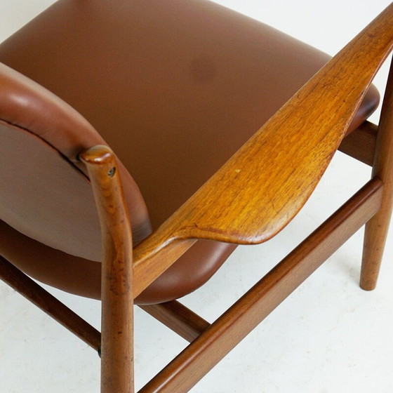 Image 1 of Danish vintage teak and brown leather armchair by Finn Juhl for France and Son
