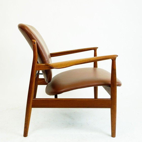 Image 1 of Danish vintage teak and brown leather armchair by Finn Juhl for France and Son
