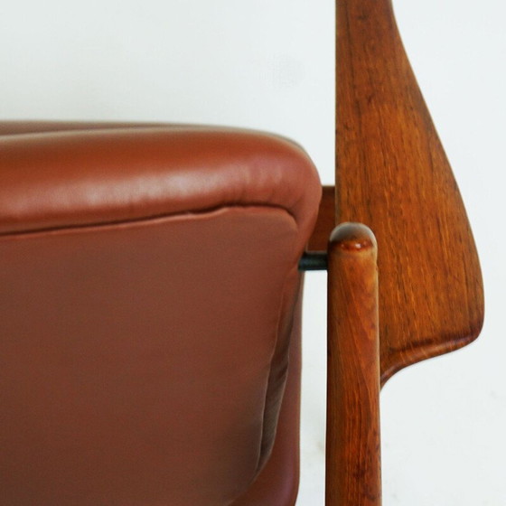 Image 1 of Danish vintage teak and brown leather armchair by Finn Juhl for France and Son
