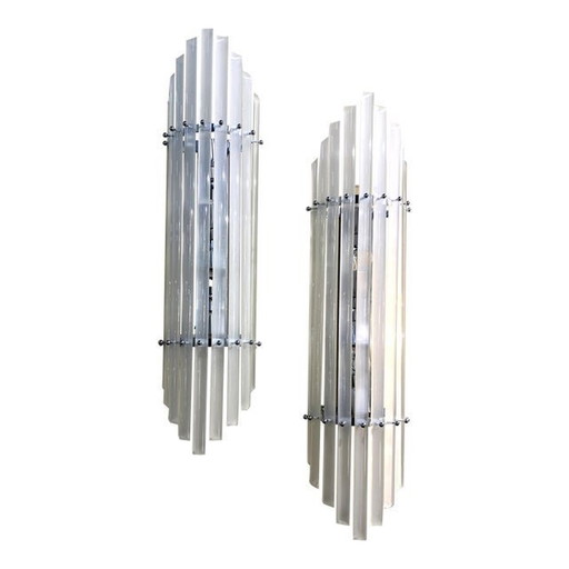 Set Of 2 Sanded Murano Glass Bars Wall Sconces In Decò Style