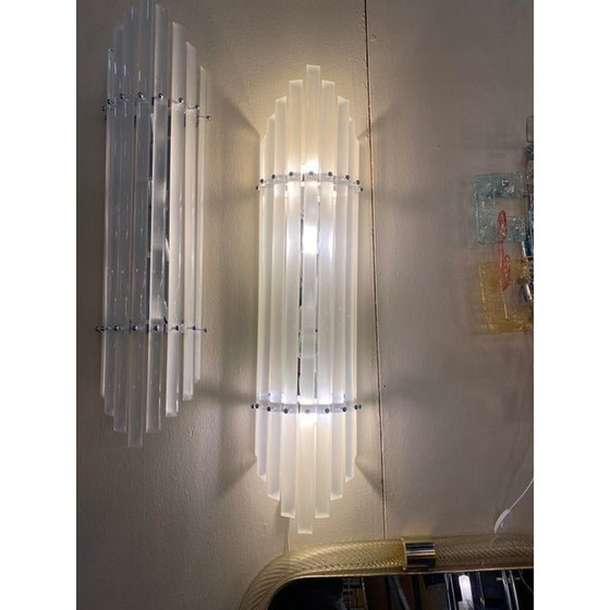 Image 1 of Set Of 2 Sanded Murano Glass Bars Wall Sconces In Decò Style