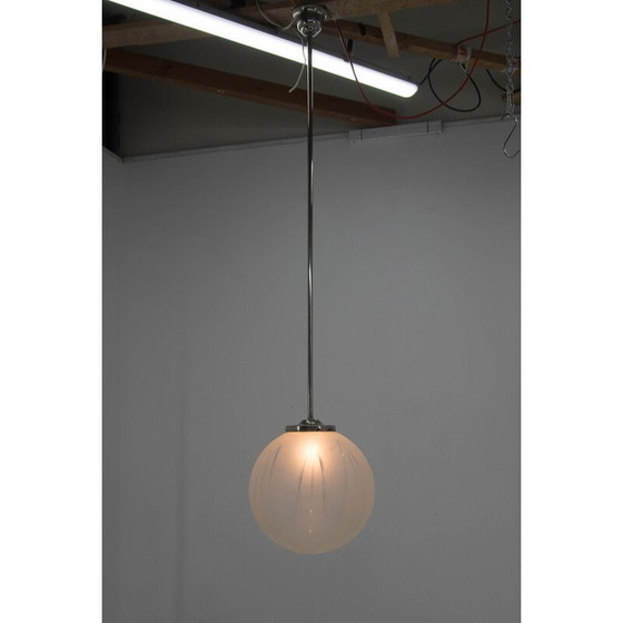Image 1 of Vintage Art Deco pendant lamp in glass and nickel, 1930s
