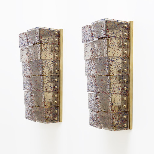 Pair Of Mid-Century Modern Style Italian Murano Glass And Brass Sconces