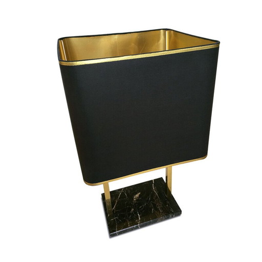 Lampada vintage in ottone e marmo nero, 1970