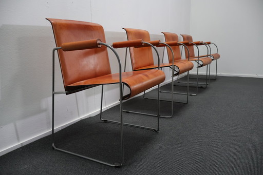 4X Arrben Cognaq Colored Dining Chairs Model 131