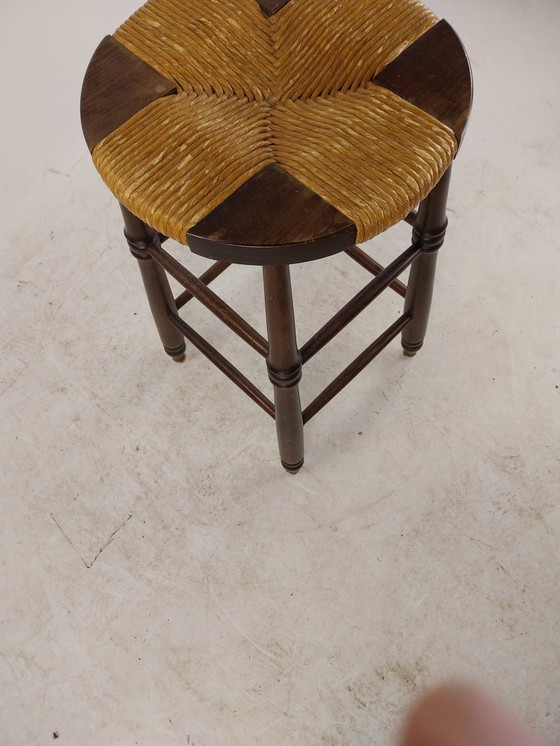 Image 1 of 2 X 1970'S Bar Stools Dark Wood With Piping Seat