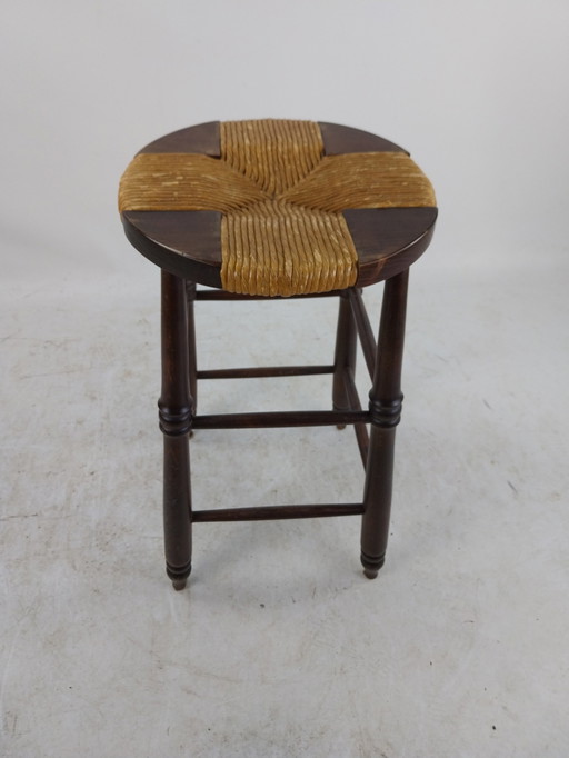 2 X 1970'S Bar Stools Dark Wood With Piping Seat