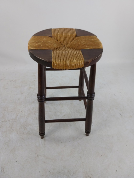 Image 1 of 2 X 1970'S Bar Stools Dark Wood With Piping Seat