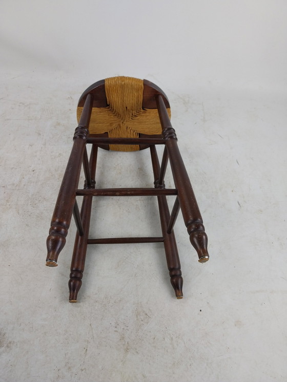 Image 1 of 2 X 1970'S Bar Stools Dark Wood With Piping Seat