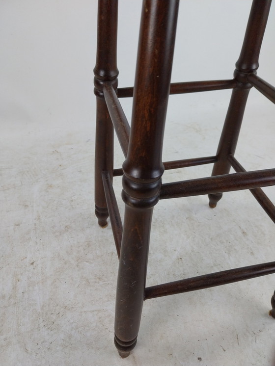 Image 1 of 2 X 1970'S Bar Stools Dark Wood With Piping Seat