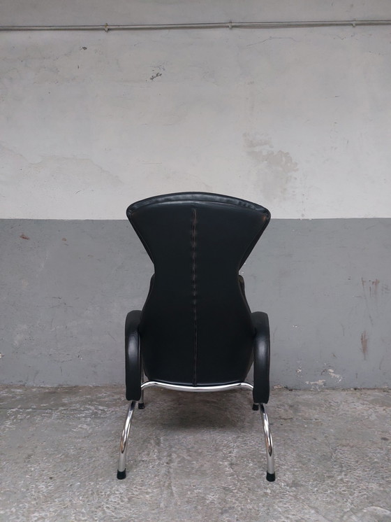 Image 1 of Black Leather Chrome Armchair 80'