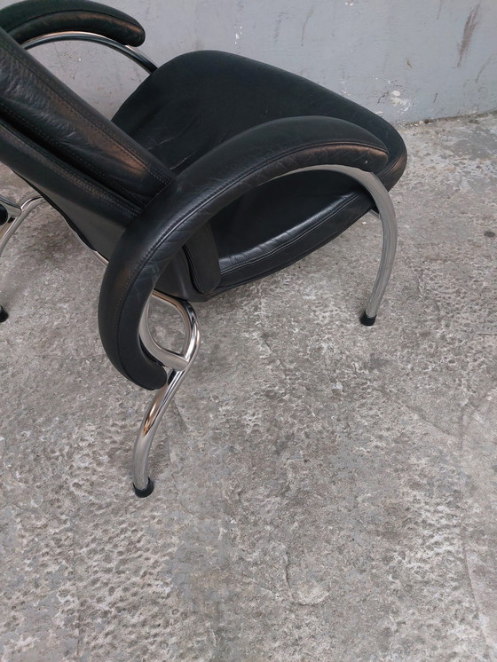 Image 1 of Black Leather Chrome Armchair 80'