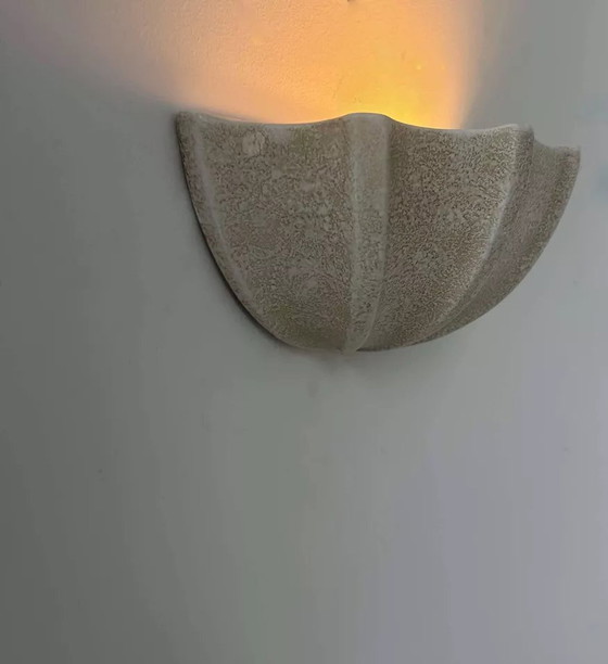 Image 1 of Lampada da parete vintage in porcellana a conchiglia, beige screziato, Francia 1960