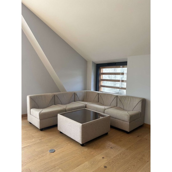 Image 1 of Vintage modular living room set in beige and brown wool, Germany 1970