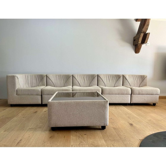 Image 1 of Vintage modular living room set in beige and brown wool, Germany 1970