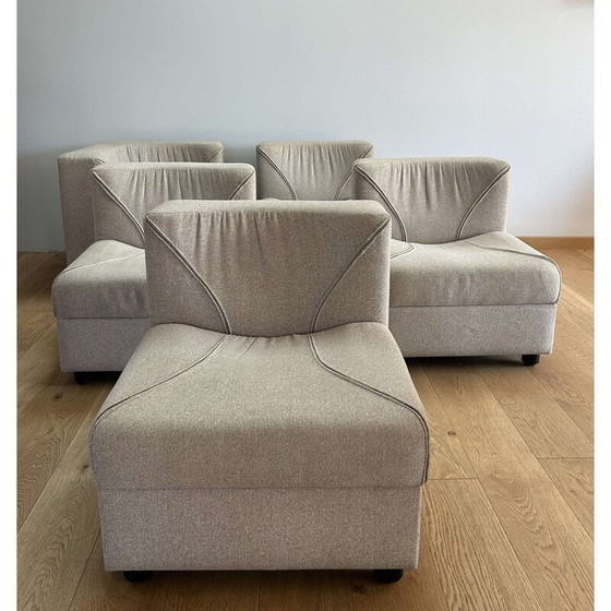 Image 1 of Vintage modular living room set in beige and brown wool, Germany 1970