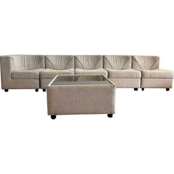 Image 1 of Vintage modular living room set in beige and brown wool, Germany 1970