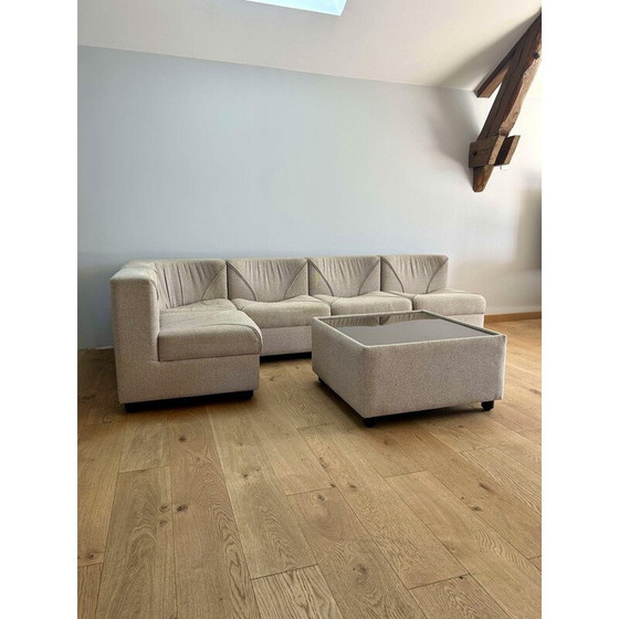 Image 1 of Vintage modular living room set in beige and brown wool, Germany 1970