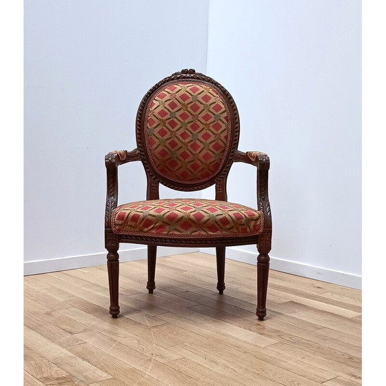 Image 1 of Vintage medallion armchair in dark and carved wood