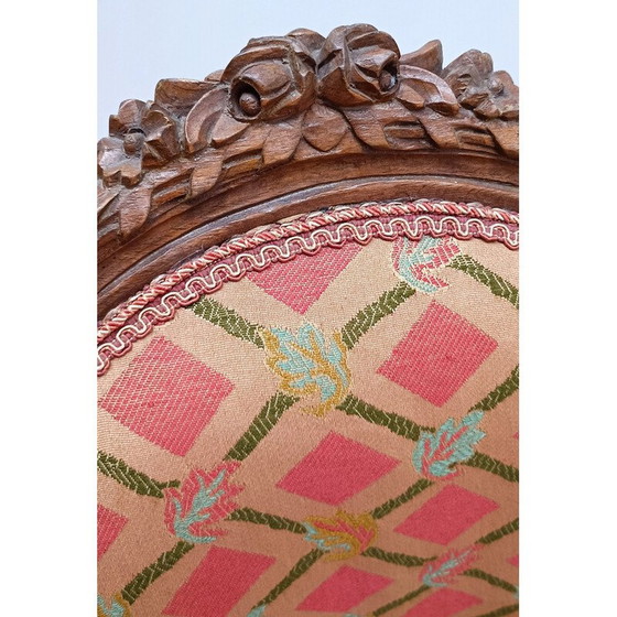 Image 1 of Vintage medallion armchair in dark and carved wood