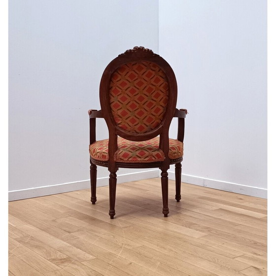 Image 1 of Vintage medallion armchair in dark and carved wood