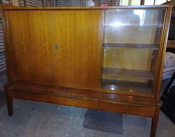 Image 1 of Midcentury wall cabinet with sliding glass doors