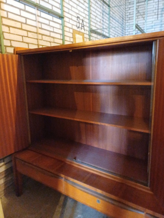 Image 1 of Midcentury wall cabinet with sliding glass doors