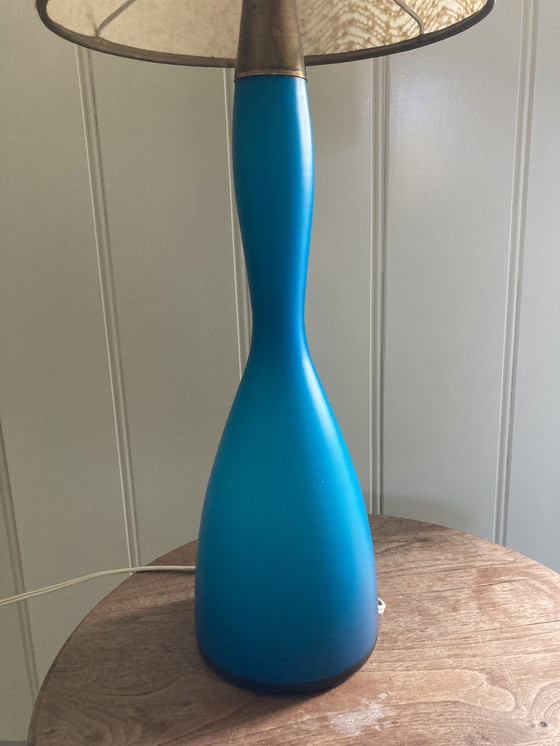 Image 1 of Danish Aqua Karstrup Glass Table Lamp With Shade
