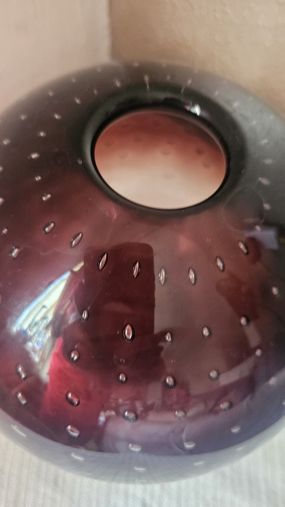 Image 1 of Spherical Purple Vase with Controlled Bubbles Bullicante