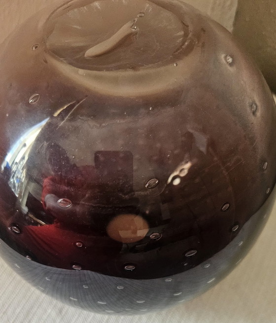 Image 1 of Spherical Purple Vase with Controlled Bubbles Bullicante