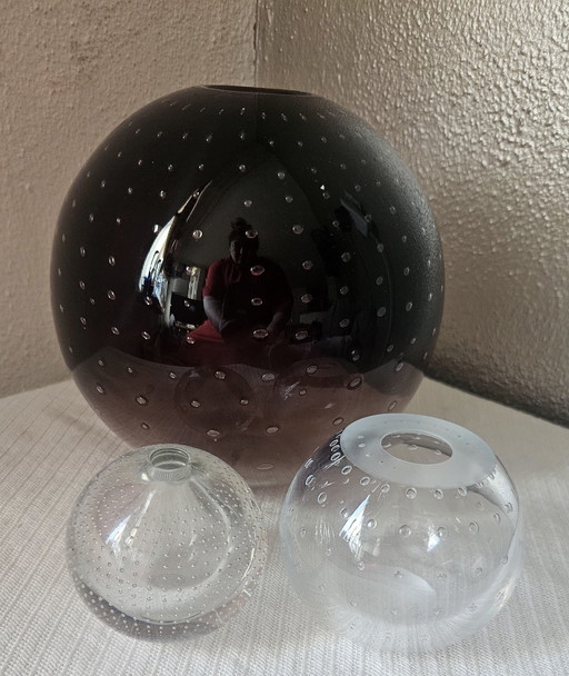 Spherical Purple Vase with Controlled Bubbles Bullicante