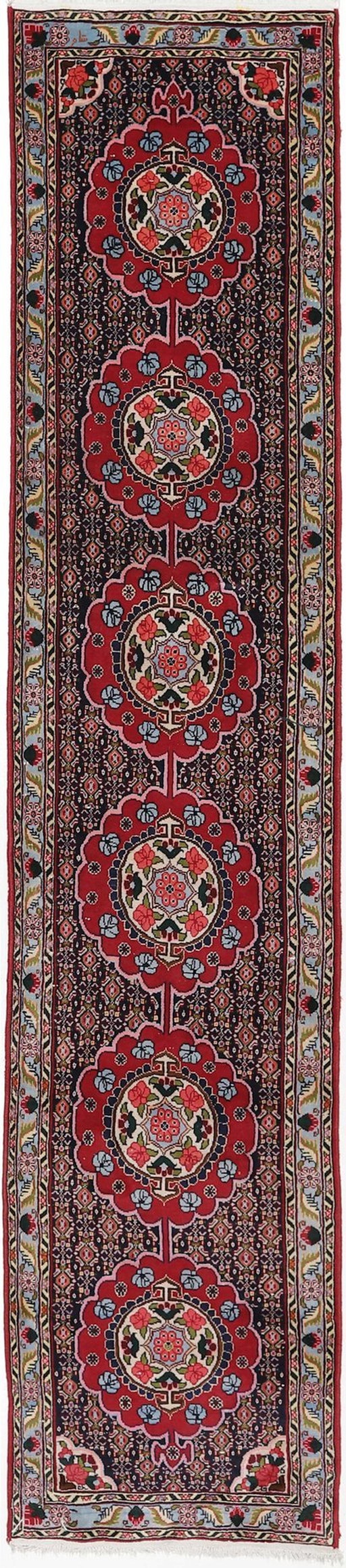 Original hand-knotted Persian rug Senneh Kurdistan 336 X 72 Cm Top condition