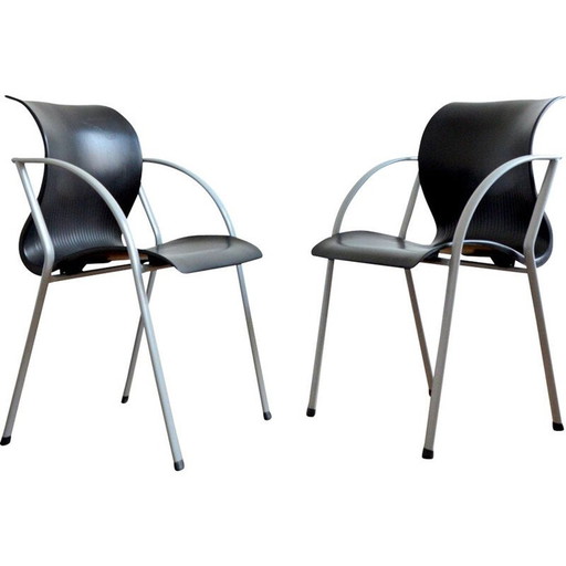 Pair of vintage grey metal armchairs, 1980