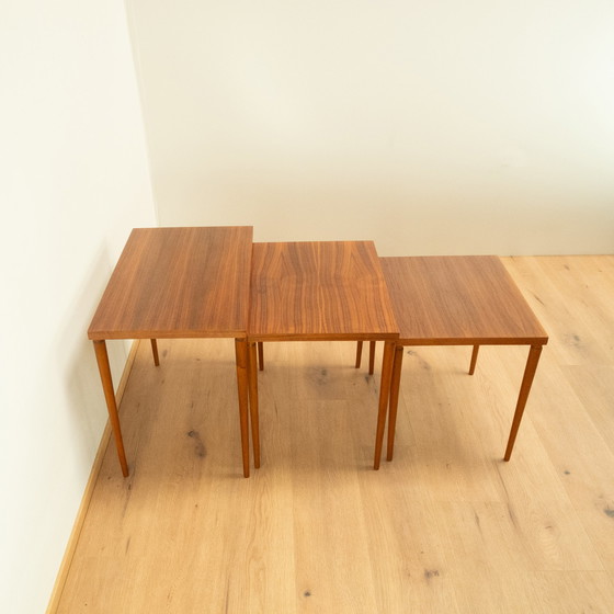 Image 1 of Set of 3 tables, walnut with beech, 1960s