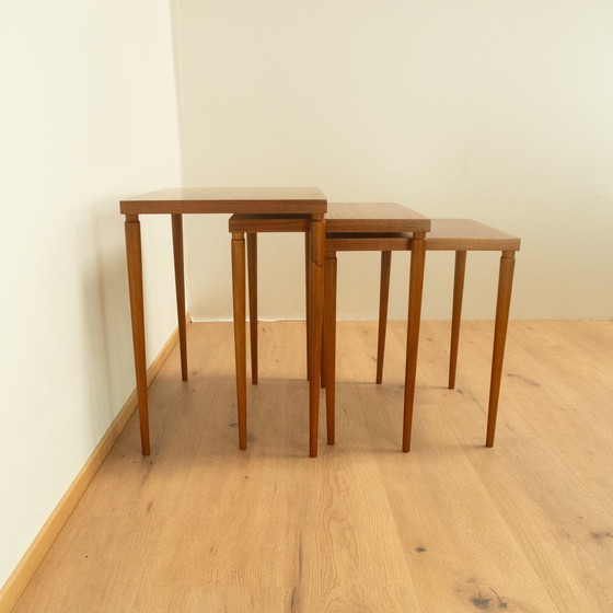 Image 1 of 3 tables d'ensemble, noyer et hêtre, années 1960