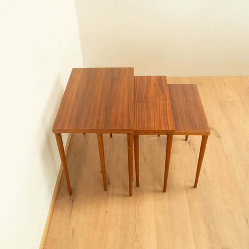 Set of 3 tables, walnut with beech, 1960s