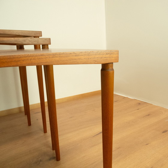 Image 1 of Set of 3 tables, walnut with beech, 1960s