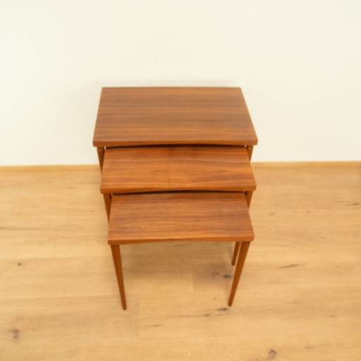 Set of 3 tables, walnut with beech, 1960s