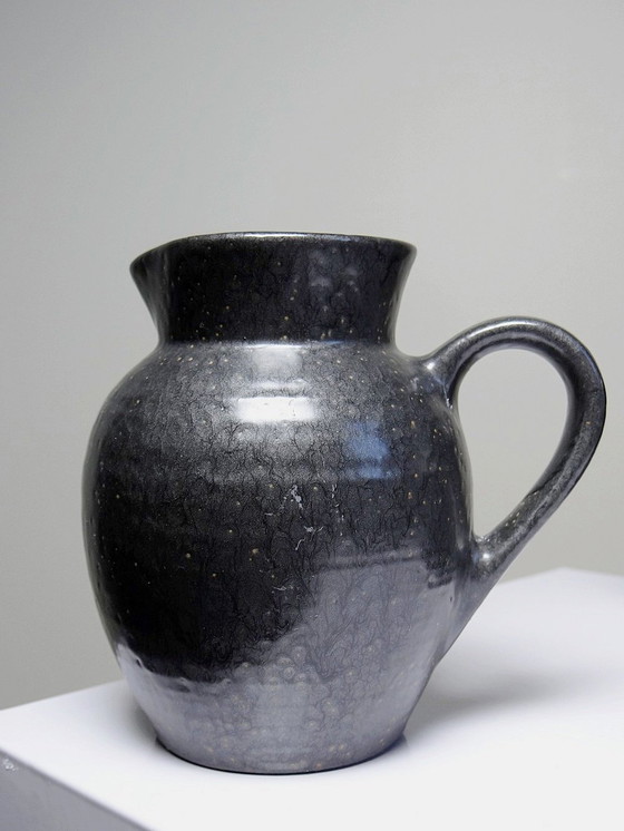 Image 1 of Duo Teapot Ball And Milk Pot Vintage Village Stoneware Gloss Black Enamel