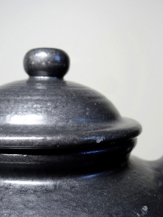 Image 1 of Duo Teapot Ball And Milk Pot Vintage Village Stoneware Gloss Black Enamel