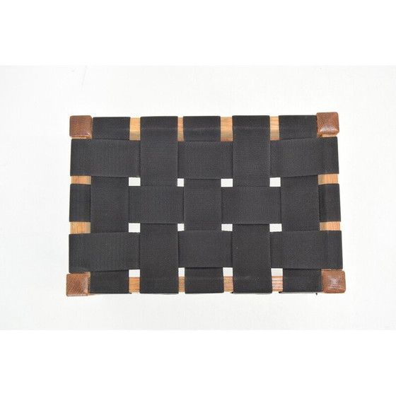 Image 1 of Mid-century wood and fabric footrest, Czechoslovakia 1960s