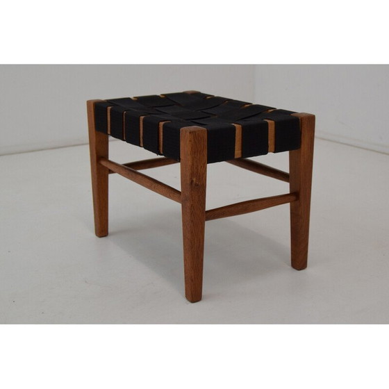 Image 1 of Mid-century wood and fabric footrest, Czechoslovakia 1960s