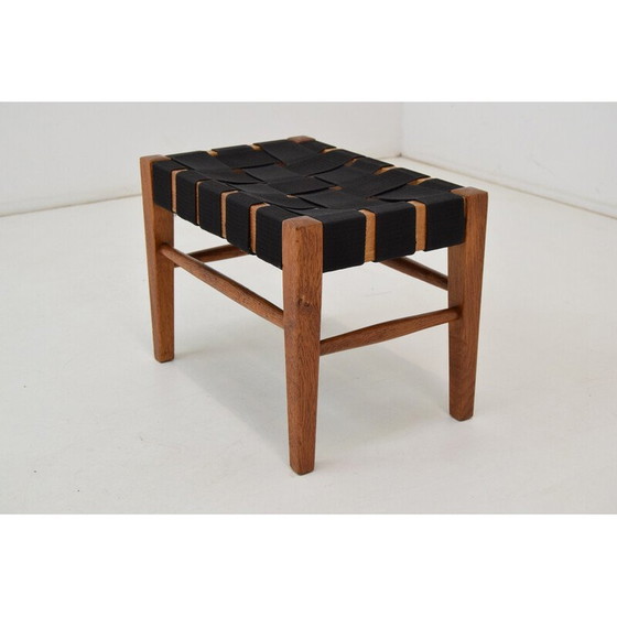 Image 1 of Mid-century wood and fabric footrest, Czechoslovakia 1960s