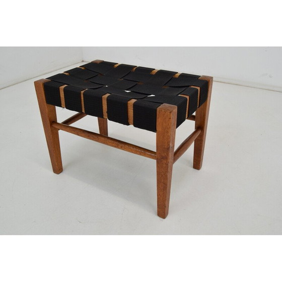Image 1 of Mid-century wood and fabric footrest, Czechoslovakia 1960s