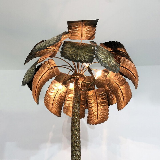 Image 1 of Mid century brutalist brass palm tree floor lamp Hollywood Regency, Spain 1970s