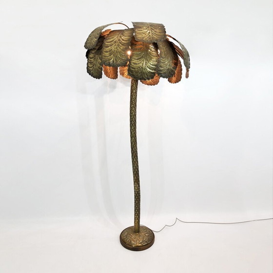 Image 1 of Mid century brutalist brass palm tree floor lamp Hollywood Regency, Spain 1970s